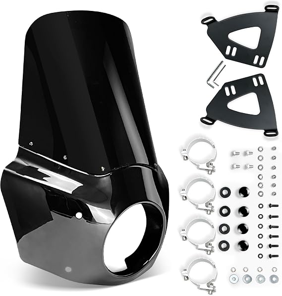 Motorcycle Windshield & Fairing Complete Kit, Road Warrior Windshield, Compatible with Harley Davidson Dyna and Softail, Motorcycle Accessories, Glossy Black and Blackout Windscreen, 15" Height