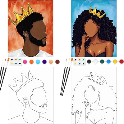 Dinifee 2 Pack Pre Drawn Canvas for Painting Sip and Paint Kit for Couple 8 x 10 Stretched Pre Printed Canvas Couples Date Night Art Party Adults Valentine Wedding GiftQueen and King