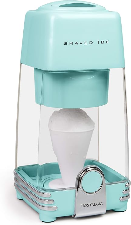 Nostalgia Electric Shaved Ice and Snow Cone Maker, Reusable Cone and 2 Ice Molds Included, Personal Size, Retro Style, Aqua