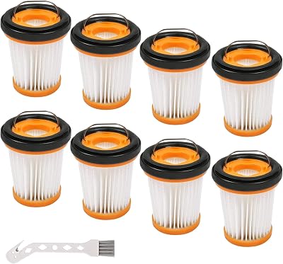 WV201 Filter Replacement for Shark Wandvac ION W1 S87 Handheld Vacuum Filter Replacement WV200, WV201, WV205, WV201BK, WV220, Compare to Part # XHFWV200, 8 Pack Filters and 1 Clean Brush