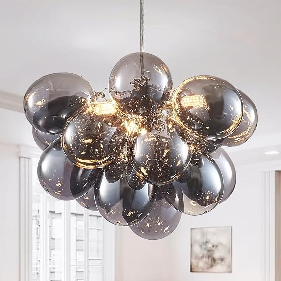 Modern Stylish Bubble Ball Chandelier Clear Glass Globe Chandelier Bubble Pendant Globe Light Fixtures for Dining Room Living Room Bedroom SmokeGray 16" D x 12" H, GUZHAO155540