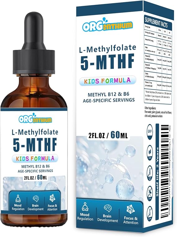 Kids L-Methylfolate B12 Drops 5-MTHF, Active Methylated B9 & B12 Supplement for Children, Supports Cognitive Brain Focus, Mood & Energy - Bioavailable Liquid Formula - Natural Flavor