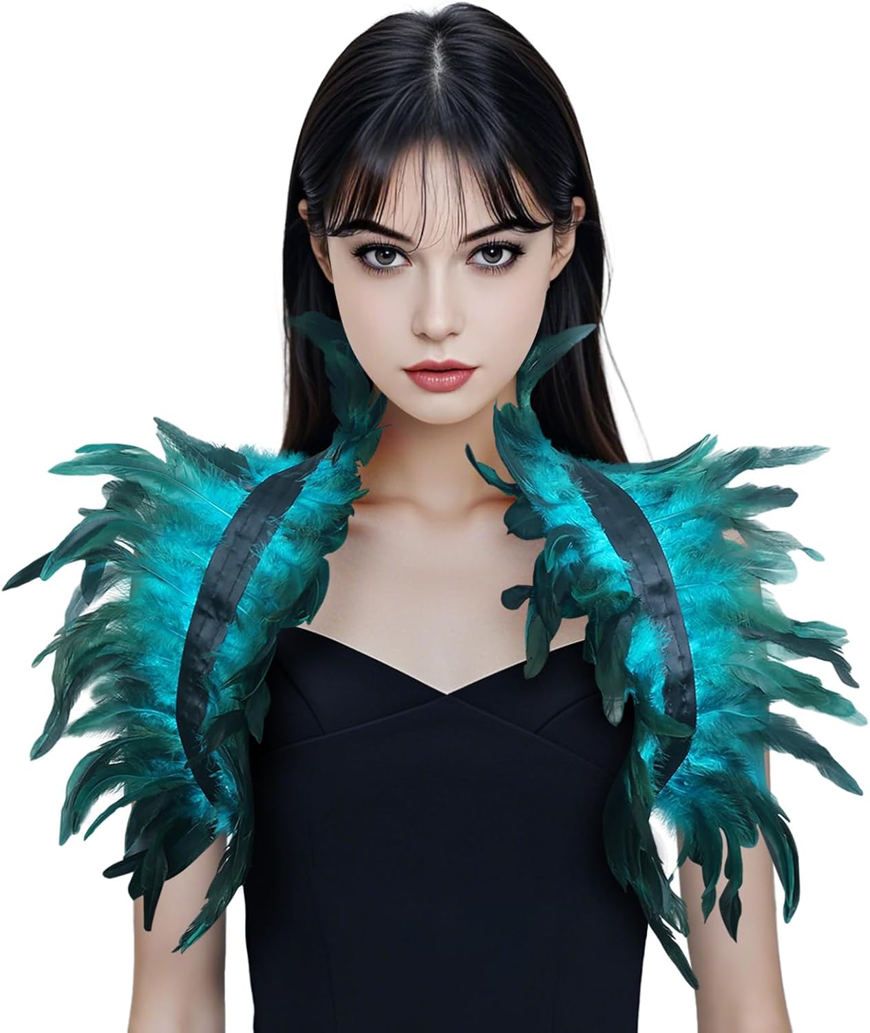Gothic Natural Feather Shrug Feather Shawl Wrap Cape Victorian Collar for Halloween Cosplay Party Costume Accessories