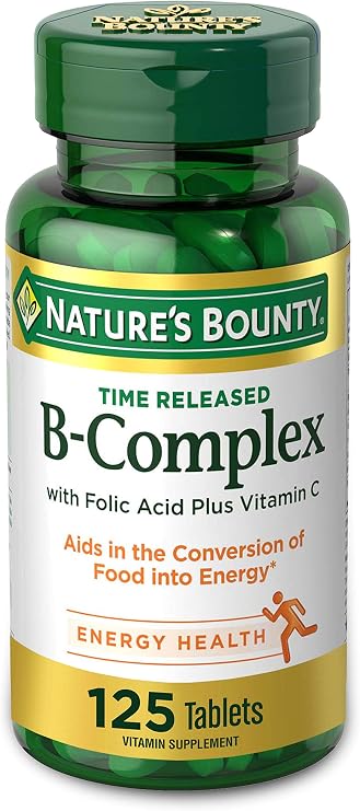 Nature's Bounty Vitamin B Complex, 125 Tablets | Time Released Vitamin Supplement w/ Folic Acid Plus Vitamin C, Supports Energy Metabolism and Nervous System Health