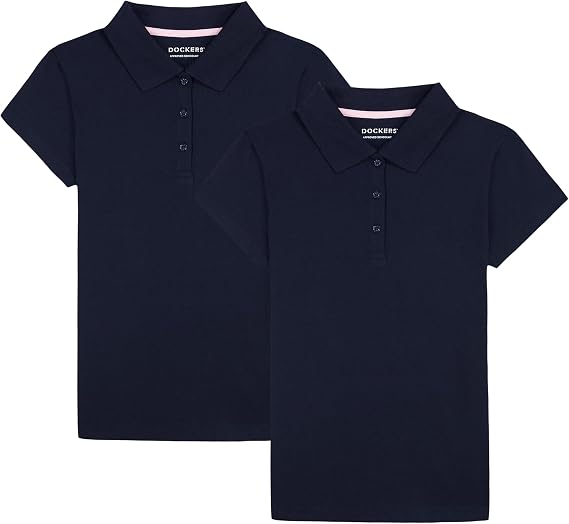 Dockers Girls' School Uniform Short Sleeve Soft Jersey Polo, 2-Pack