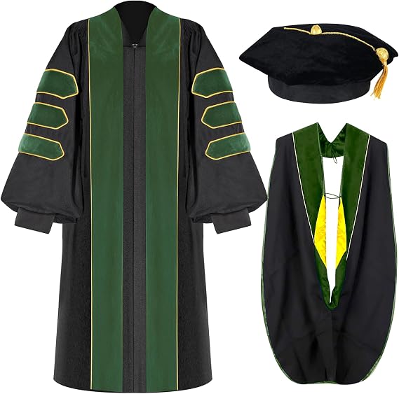 Unisex Doctoral Graduation Gown with Gold Piping | Academic doctoral Cap and Gown for Graduation Ceremony