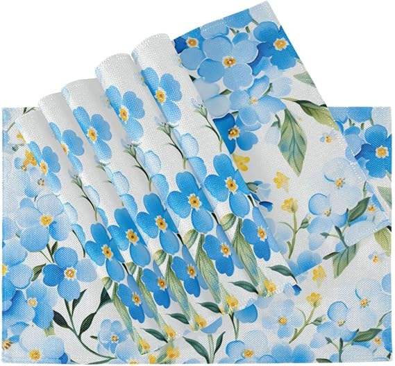 Customizable Blue Flowers Spring placemat Reusable Washable Plate mat Plate Mate 6 12x18