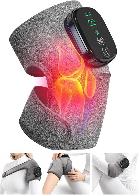 Heated Knee Massager, 3 Heat & Vibration Settings for Knee Shoulder Elbow