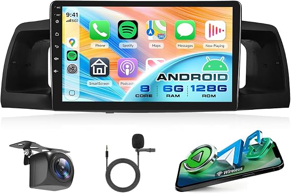 8-Core 6G+128G Car Radio for Toyota Corolla 2007-2012, Rimoody Car Stereo Android 13 Carplay Android Auto GPS Navigation 9 Inch Touch Screen Mirror Link WiFi DSP Bluetooth FM RDS SWC Backup Camera