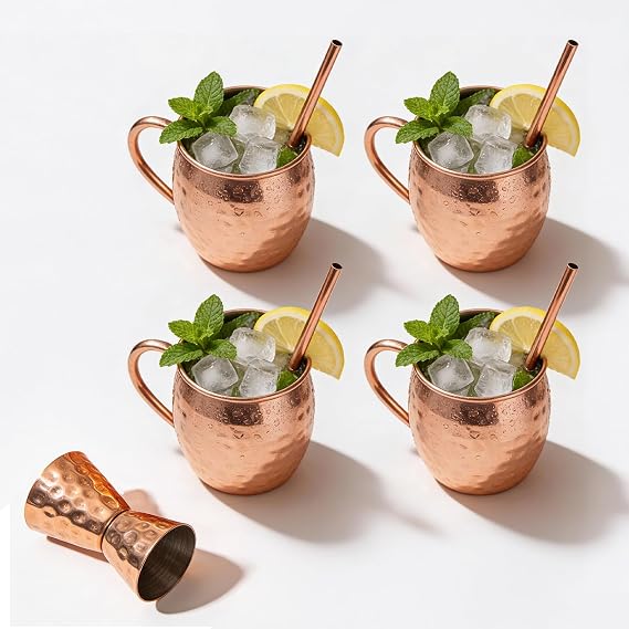 Craft Trade Pure Copper Moscow Mule Mugs Set of 4, 16 oz Cups for Drinking