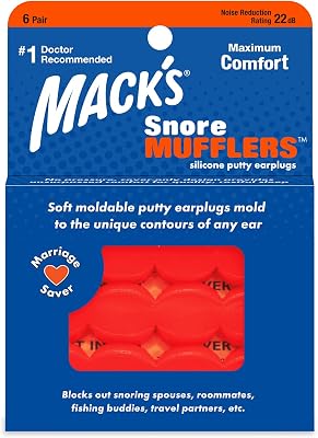 Macks Snore Mufflers Silicone Putty Ear Plugs, 6 Pair - Comfortable, Moldable Silicone Ear Plugs for Sleeping, Snoring, Loud Noise & Traveling | Made in USA