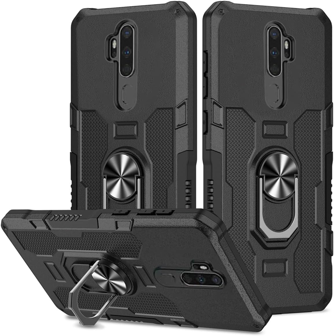 Phone Case for Oppo A9 2020 Case, Oppo A5 2020 Ring Holder Built-in Magnetic Car Mount Shockproof Camera Protective Cases Cover for Oppo A9 2020 Black