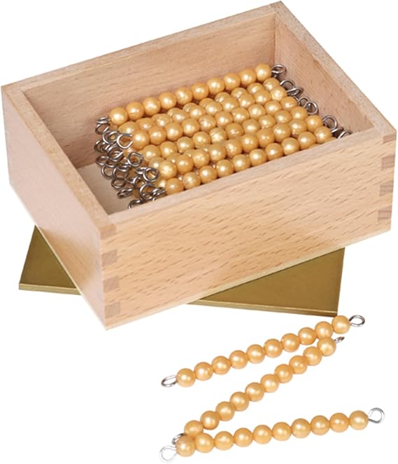 MONTESSORI OUTLET 45 Golden Bead Bars of 10 with Wooden Box for 3-12 Years Montessori Education at School and Home