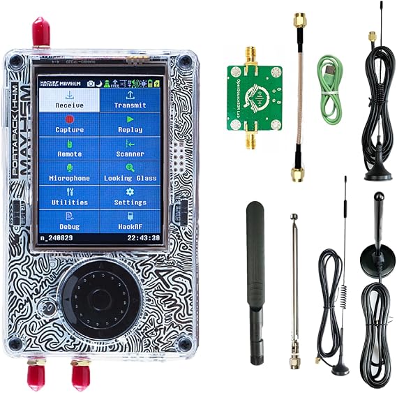 Portapack H4M+ HackRF Kit 1MHz to 6GHz R10C and Mayhem Signature-Edition with Transparent Shell Antennas for Electronics & Engineering Projects