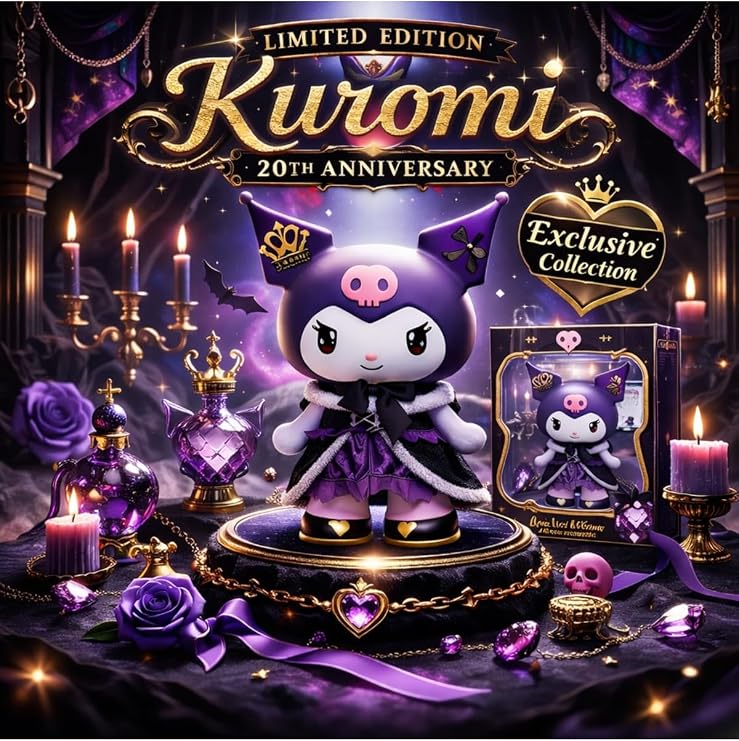 Kuromi 20th Anniversary Limited Edition Koleksiyon Gotik Figür, Özel Tasarım, Lisanslı, 33 cm