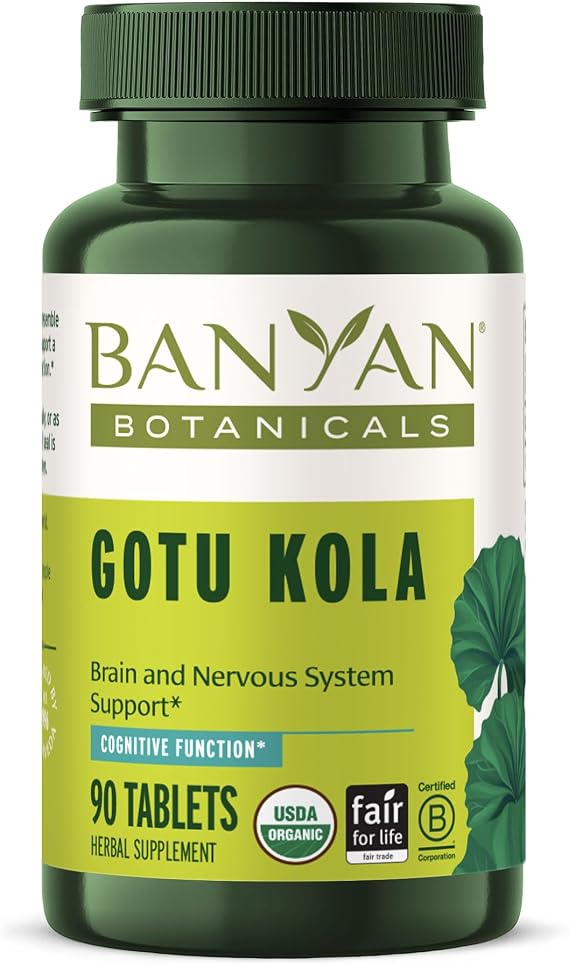 Banyan Botanicals Organic Gotu KolaNootropic Brain Supplement for Mental Clarity, Memory & FocusAdaptogen for Stress Relief & Brain SupportCentella Asiatica Tablets90 TabletsUSDA Organic