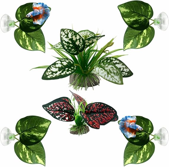 Moonorange Betta Hammock, 6 Pack Betta Fish Leaf Pad and Small Aquarium Artificial Plants, Natural Habitat for Betta Spawning Grounds, Fish Tank Decorations.(6pcs/ADE)