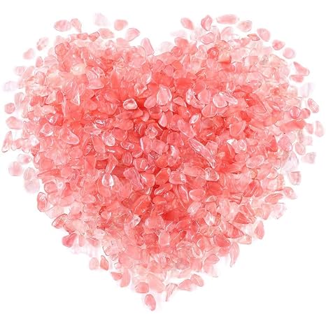 1 Lb (460 g) Decorative Glass Pebbles Irregular Shaped Stones Small Tumbled Chip Crystal Gravel Crushed Gemstone Pieces Pink Red Quartz Perfect for Jewelry Making/Handwork Craft/Home Decoration