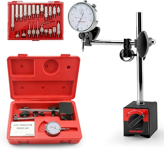 Dial Indicator with Magnetic Base 0-1.0" & Point Set Dial Test Indicator 0.001" Precision Measuring Gauge Tools Kit, Magnetic Dial Indicator Base Holder with Fine Adjustment