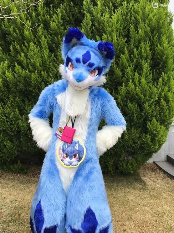 Blue Long Fur Fursuit Furry Husky Dog Wolf Fox Mascot Costume Adult