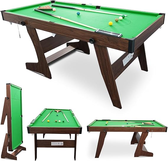 HLC 6 Feet Folding Billiard Table | Freestanding Pool Table for Home Use | Ball Included, Easy Storage and Collapsible | Home Game Equipment for Kids and Adults
