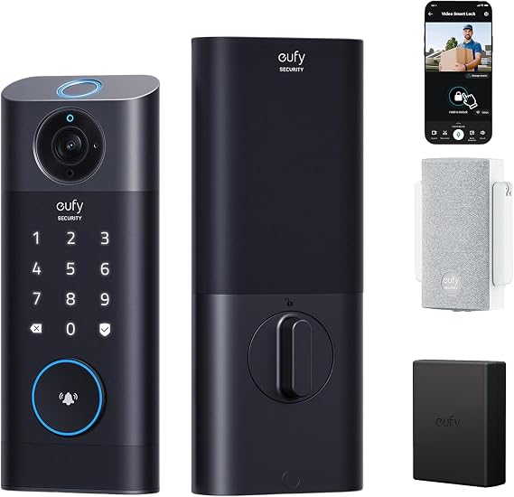 eufy Security Video Smart Lock S330 with Chime and Rechargeable Battery, 3-in-1 Camera+Doorbell+Fingerprint Keyless Entry Door Lock