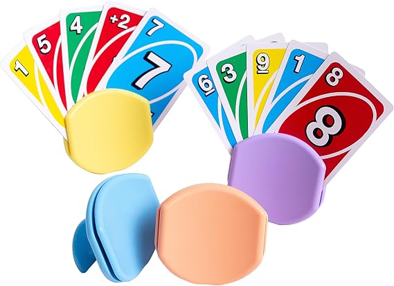 BORICO 4 Pack Playing Card Holders for Kids & Adults - Handheld/Tabletop Use/Drawstring Pouch, Perfect for Game Nights & Travel (4 Colors)