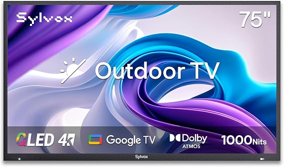 SYLVOX 75 QLED Outdoor TV, 4K Anti-Glare Screen, Dolby Atmos, Google TV