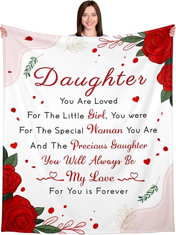 Gifts for College Girls, Grown Daughter Blanket 50 x 60, Stocking Stuffers for Stepdaughter, Bonus Daughter Gift, Blanket Gifts for Young Women 30s