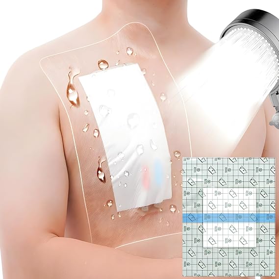 10" x 12" Shower Shields Wound Cover, Large Waterproof Bandages with Non-Stick Central Pad for Central Line Chemo Port Chest Catheter Shower Cover PICC Line Shower Protector Dressings 7 Pcs
