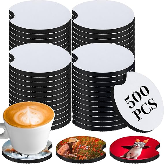Sliner 500 Pcs Sublimation Blank Car Coasters Bulk, 2.75 Inch
