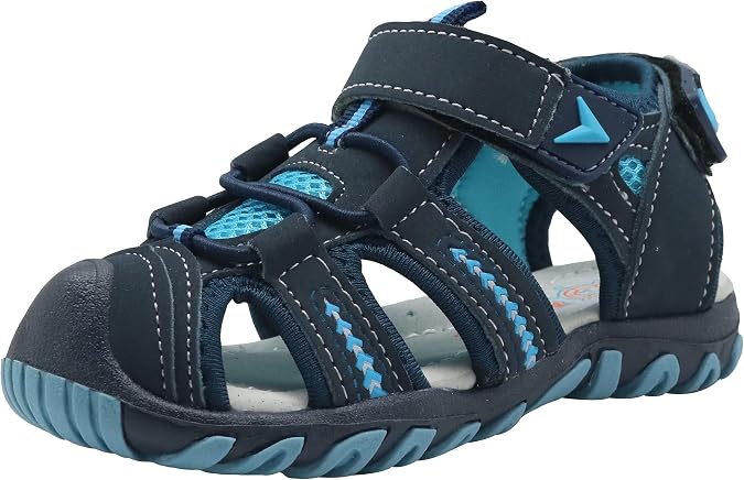 Apakowa Kids Boys Girls Soft Sole Close Toe Sport Beach Water Sandals | Toddler/Little Kid,Protective Toe,Hook & Loop Closure,Elastic Laces,Non-slip Soft Outsole