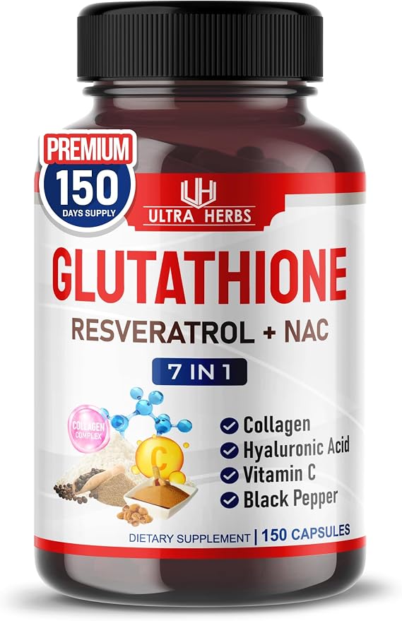 Glutathione Supplement Active Reduced Form, Enriched with Resveratrol, NAC, Collagen, Hyaluronic Acid, Vitamin C - Advanced Antioxidant for Immunity & Detox | 150 Capsules