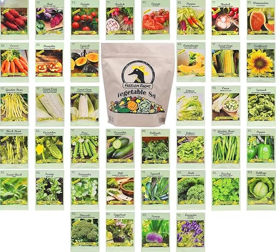 Set of 40 Packs of Assorted Heirloom Vegetable and Herb Seeds Includes Freedom Farms Vegetable Set Mylar Bag for Optimal Seed Storage! - Non-GMO Create a Diverse and Plentiful Garden! (40)