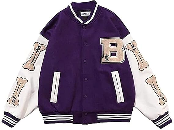 Varsity College Jacket for Men, Baseball Jackets, Hip Hop Jackets, Furry Bone Color Block Streetwear