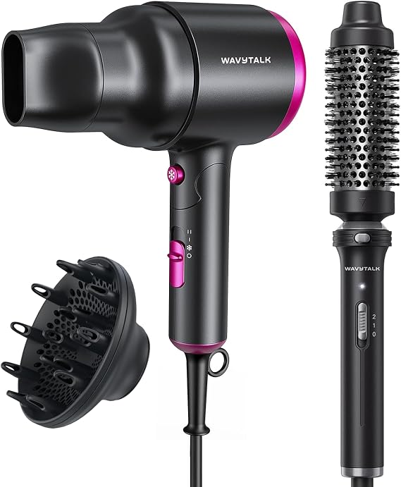 Wavytalk Thermal Brush with Detachable Head Black and Foldable Hair Dryer Black