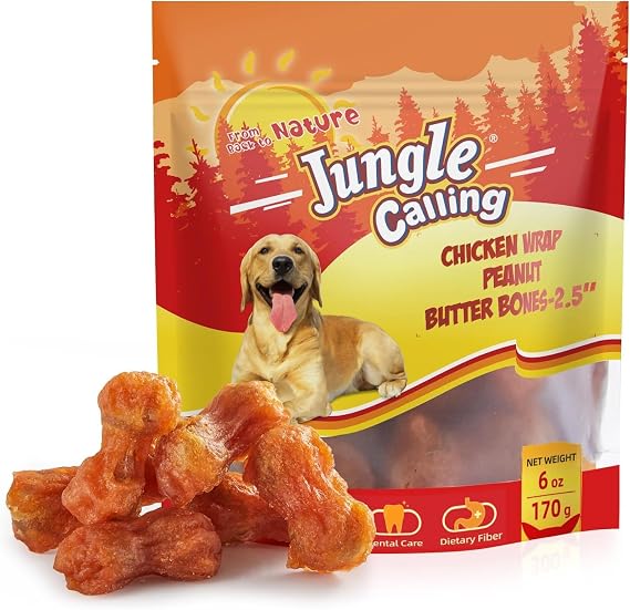 Jungle Calling Chicken Wrap Peanut Butter Bones, Rawhide-Free, 2.5 Inch