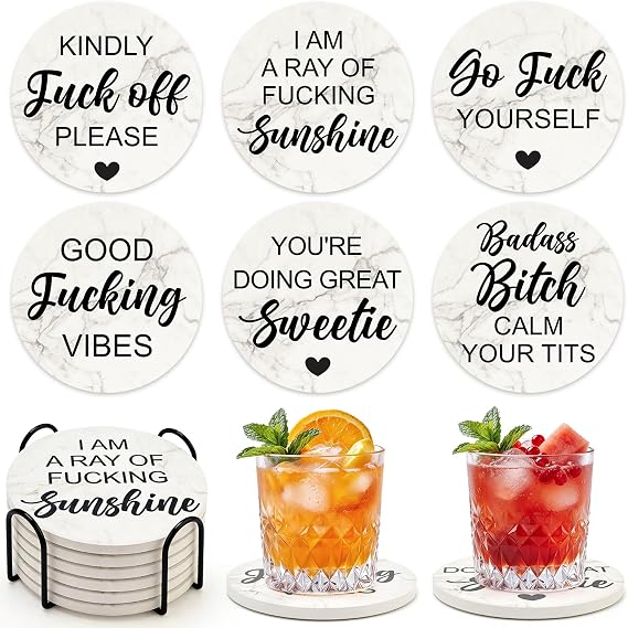 Funny Coasters with Holder Cool Gag Gifts for Adult Women Barsys Humorous