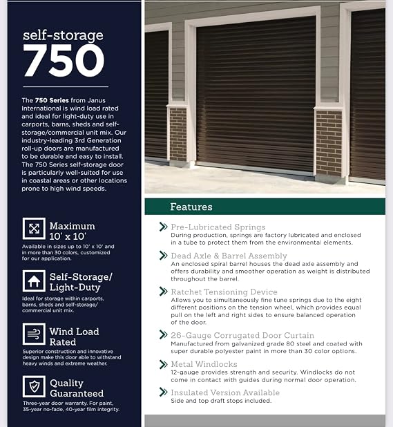 DuroDOORS Janus 10'x8' Self Storage 750 Series Wind Rated Steel Roll-Up Door