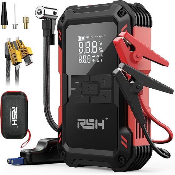 RSH Jump Starter with Air Compressor 4000A Peak Car Battery Jump Starter 150PSI Inflator Auto Booster 15000mAh Jump Box (up to 10L Gas,8L Diesel Engine) with LED Light,Quick Charger USB-C