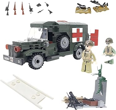 General Jim's Military Building Blocks US Army Ambulance WW2 (World War 2) Brick Building Vehicle - Military Ambulance Building Blocks Set for WWII or Brick Building Enthusiasts