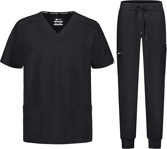 B-well Matteo Men's Scrub Set Slip-On Tunic + Jogging Trousers Set Medical Doctor Uniform Medical Work Wear with Elastane