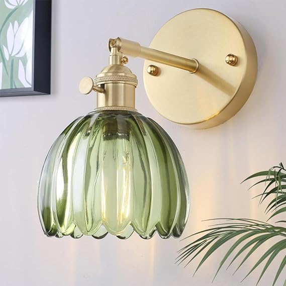 Wall Sconces Retro Brass Green Glass Simple Modern Living Room Bedroom Bedside Aisle Wall Lamp Nordic Creative Background Wall Light