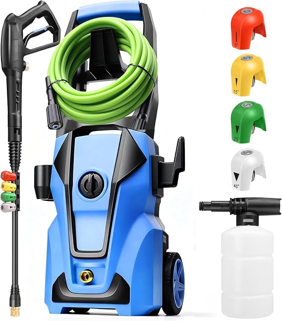 Electric Pressure Washer 5000PSI Max 4.0GPM with 33FT Flexible Extension Hose, 4 Nozzles, Foam Cannon, Power Washer Powered for Cars, Patios, Driveways, Deep Blue