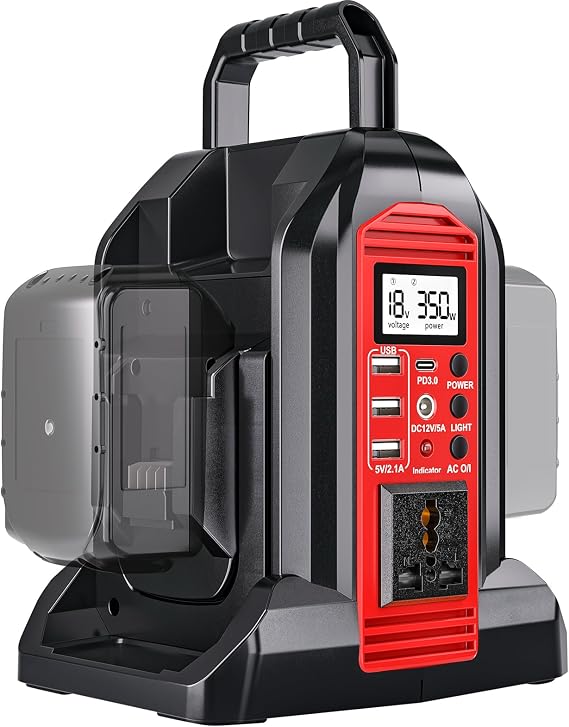 DTEZTECH 350W Power Inverter for Milwaukee M18 18V Battery | DC 18V to AC 120V Pure Sine Wave Inverter with LED Light Power Station Car Adapter Compact & Lightweight for Cars,Outdoor Use