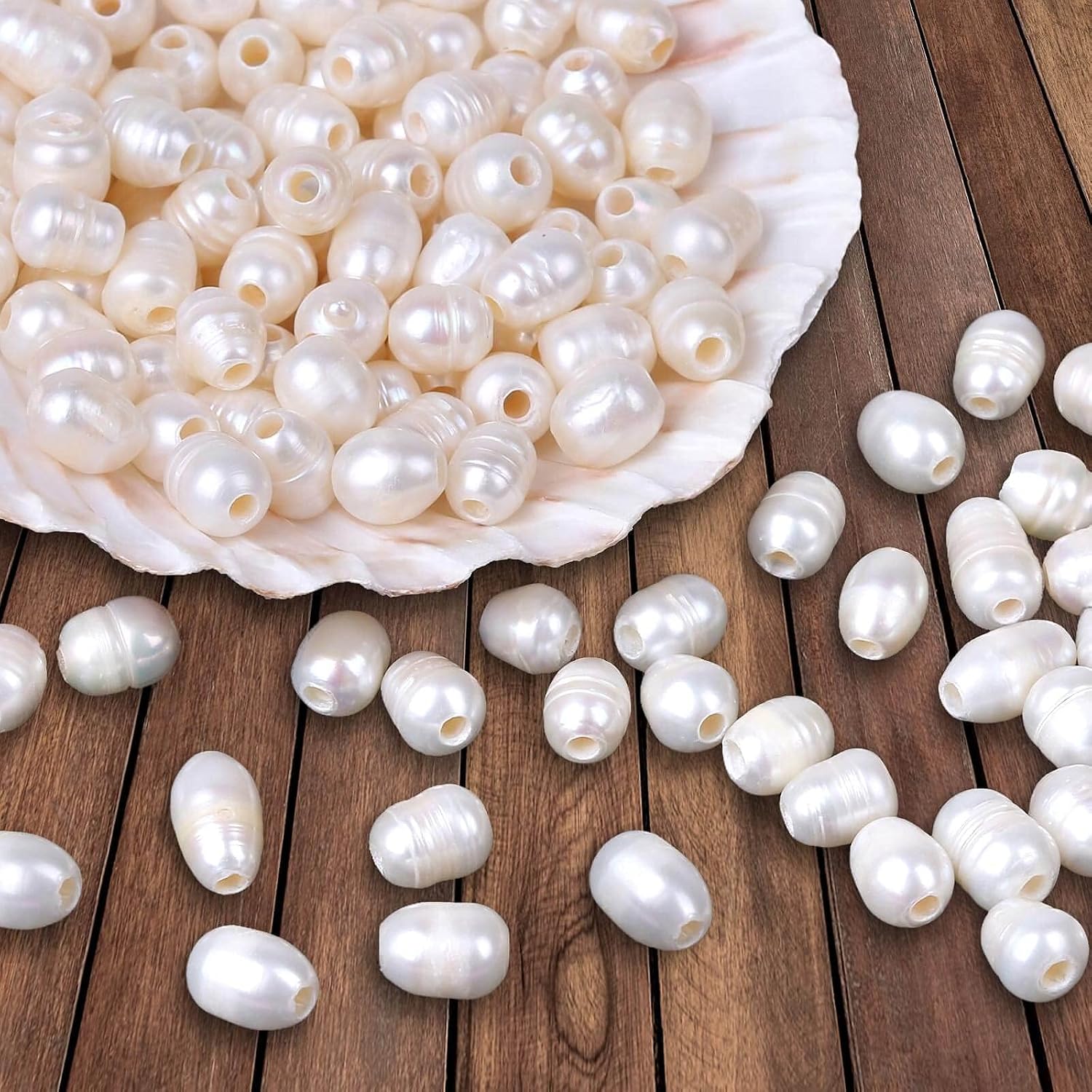 120 Pcs 7-10mm Large Hole Freshwater Pearl Beads Mckanti Real Pearl Beads Oval Natural Pearl Rice Shaped Cultured Pearl Bulk Genuine Pearl Beads for Jewelry Making DIY Crafts White