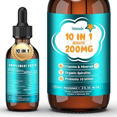 Zeolite Detox for Kids & Adults, Zeolite Drops with 300mcg Vitamins B12 & D, 300mg Chlorella,10 Billion CFU Probiotics & Prebiotics to Support Gut, Immune & Energy, Strawberry Flavor, 60ML
