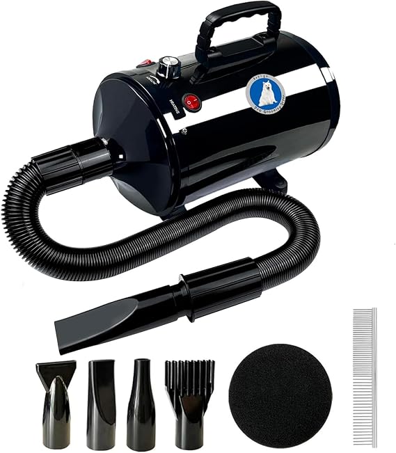 Dog Dryer,High Velocity Professional Dog Grooming Dryer | Adjustable Temperature and Speed with 4 Different Nozzles