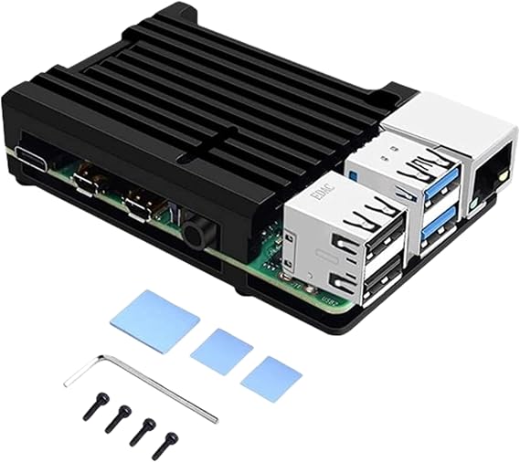 AAAwave Pi 4 Armor Case (Black), Aluminum Alloy Passive Cooling for Raspberry Pi 4 Model B Only - Raspberry Pi 4 Case with Efficient Heat Dissipation Durable