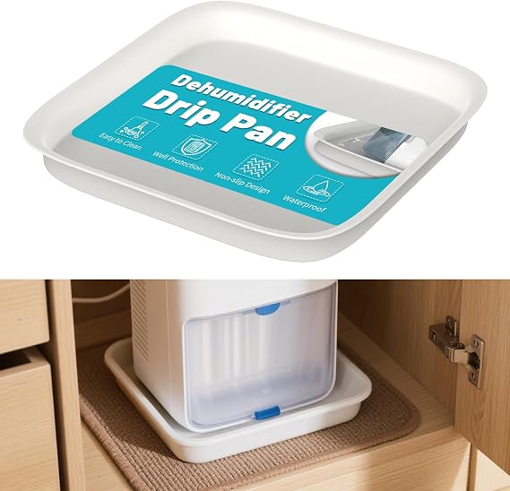 Dehumidifier Drip Pan, Hard Plastic Non-Slip Large Drip Tray with Raised Edges, Inner Diameter 9.5" x 9.5" x 2", Perfect for Catching Leaks from Dehumidifier, Mini Fridge, Portable AC